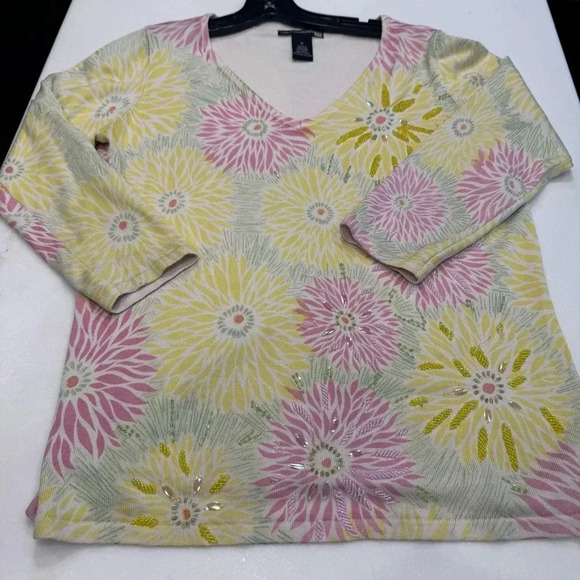 Sweaterworks Women’s Floral Beaded Silk Sweater Multi Color Sz Medium - Picture 10 of 11